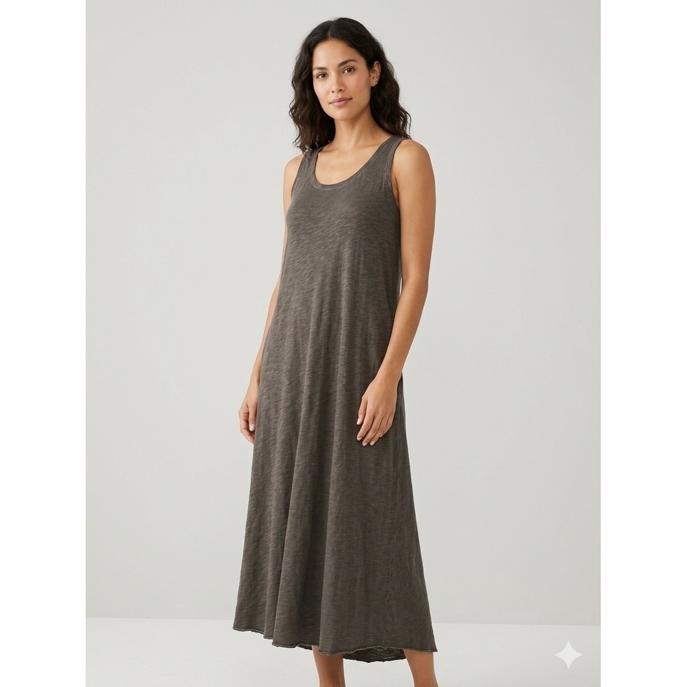 Peruvian Connection Maxi Tank Dress Womens Medium Olive Drab Cotton Slub Pockets